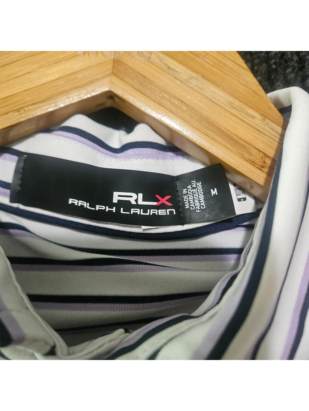 RLX Ralph Lauren Striped Golf Polo Shirt White, Black, and Purple SZ Medium